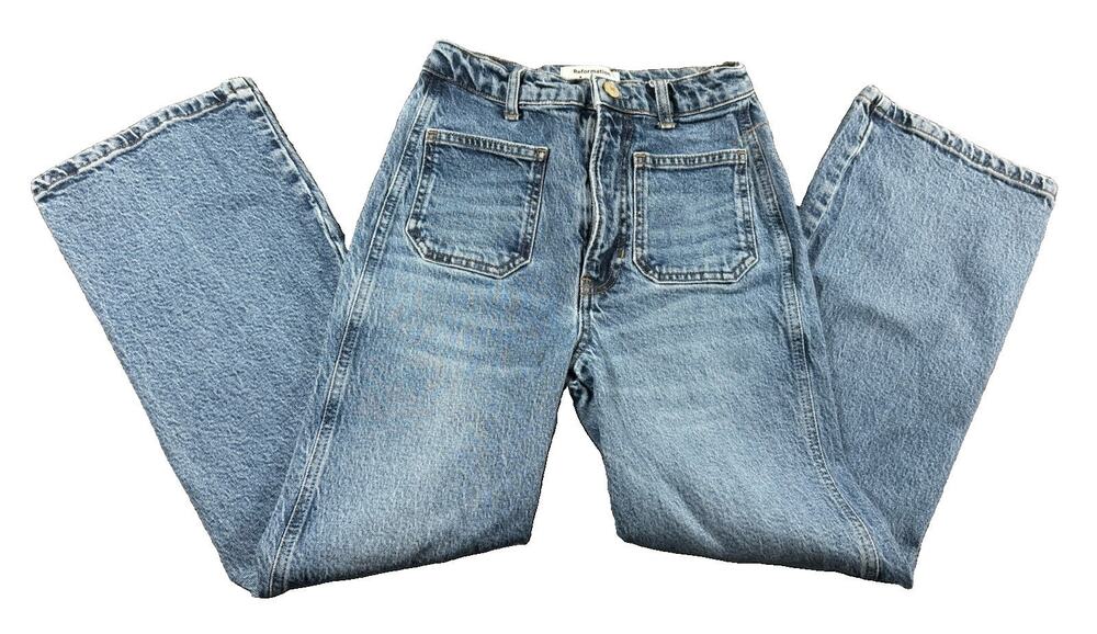 Reformation Alyssa Patch Pocket High Rise Wide Leg Jeans Blue Size 24
